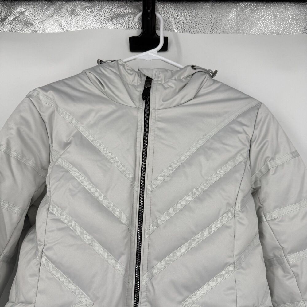 Obermeyer Jacket Coat Puffer Bombshell Hood Ski Apres Down White/Gray Women Sz 6 - Picture 2 of 16
